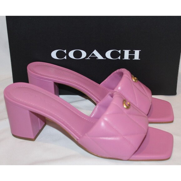 Coach Women's Holly Leather Block Heel Platform Sandals Pink NIB SZ 9.5 - Picture 2 of 6